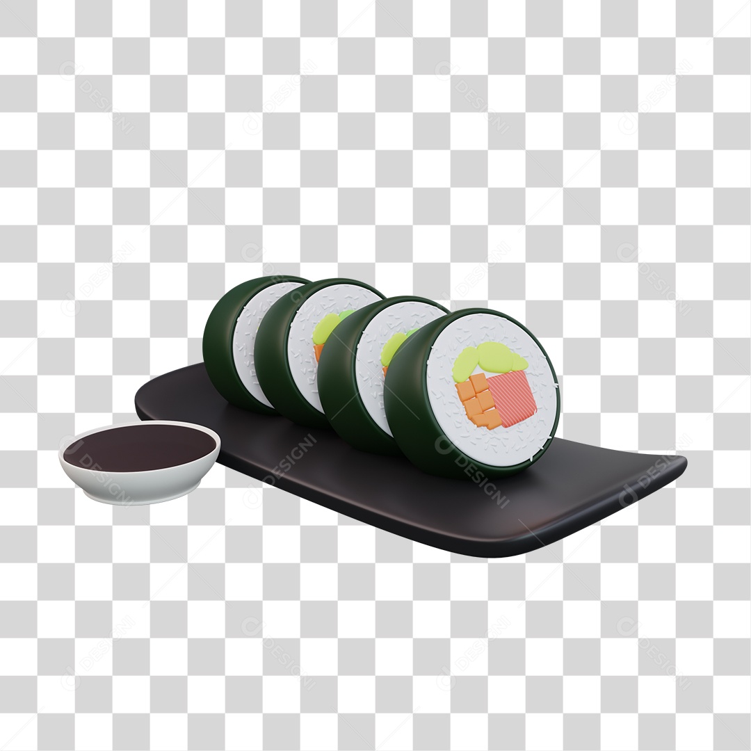 Sushi Comida Japonesa Elemento 3D PNG Transparente