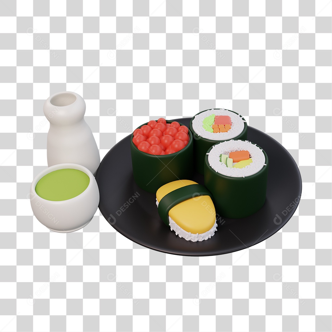 Sushi Comida Japonesa Elemento 3D PNG Transparente