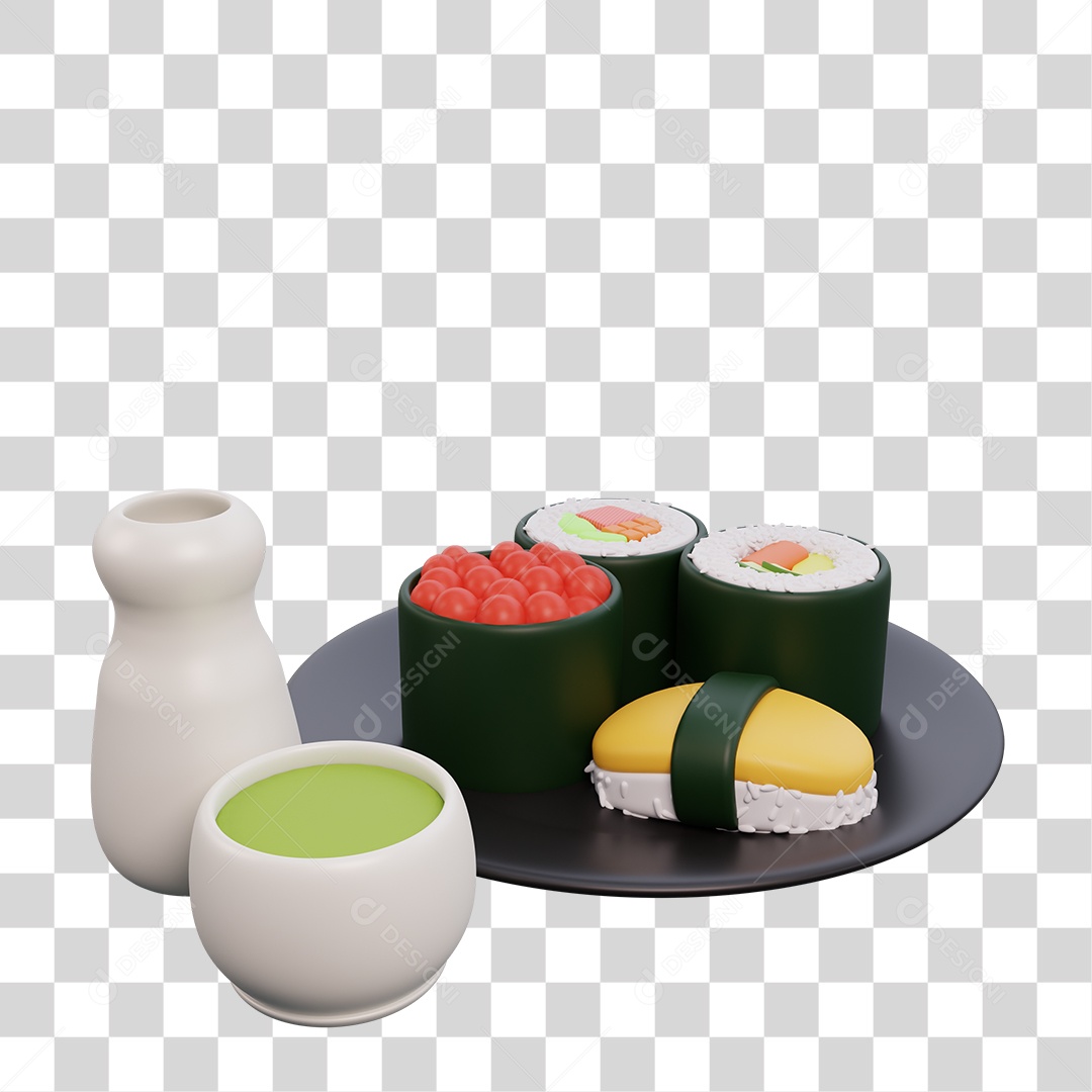 Sushi Comida Japonesa Elemento 3D PNG Transparente
