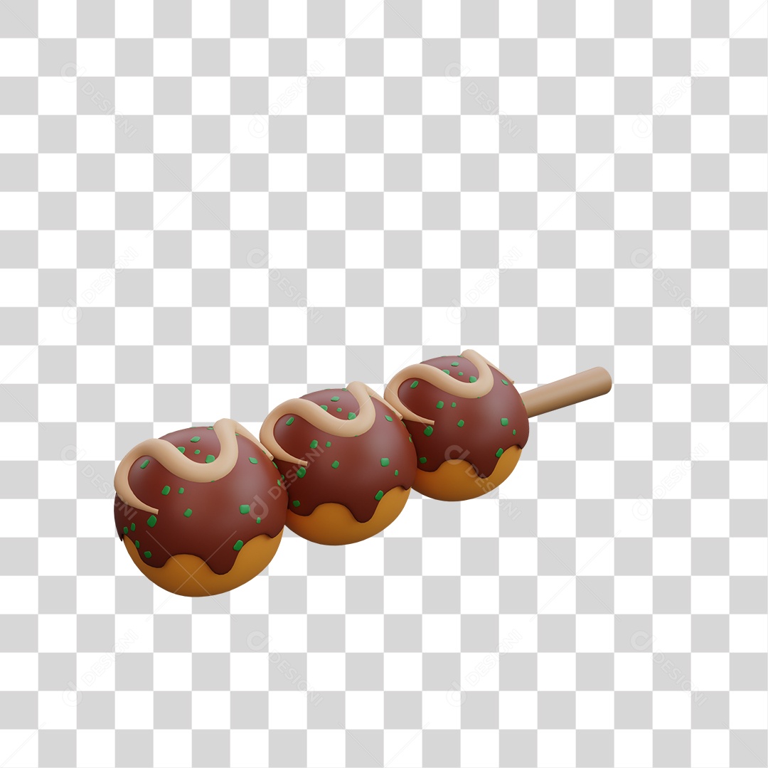 Takoyaki Comida Japonesa Elemento 3D PNG Transparente