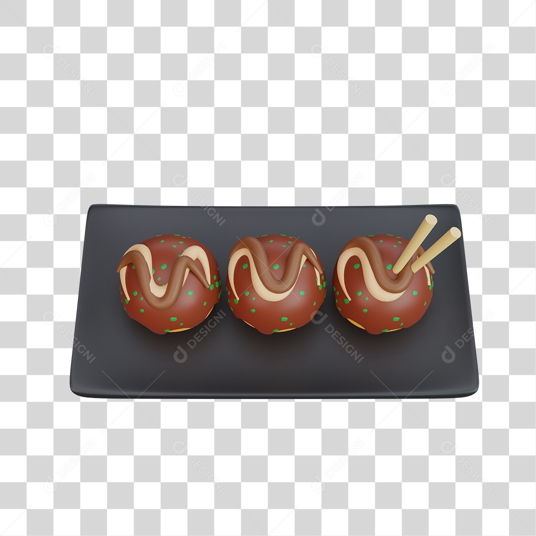 Takoyaki Comida Japonesa Elemento 3D PNG Transparente