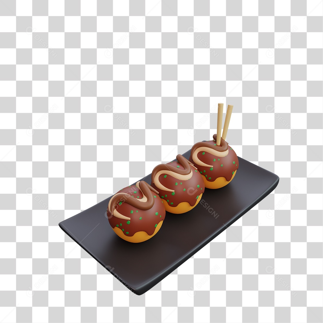 Takoyaki Comida Japonesa Elemento 3D PNG Transparente