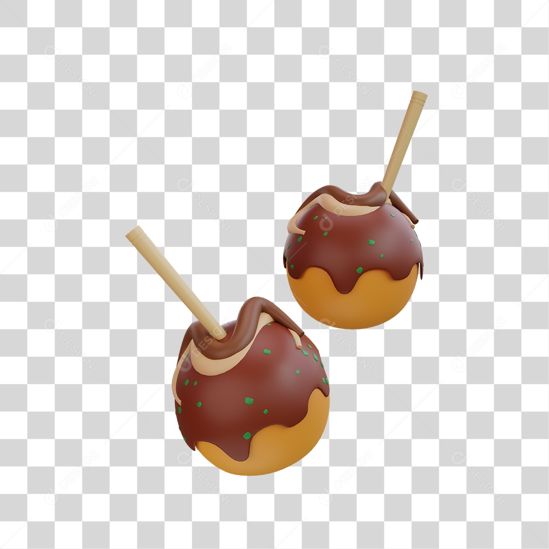 Takoyaki Comida Japonesa Elemento 3D PNG Transparente
