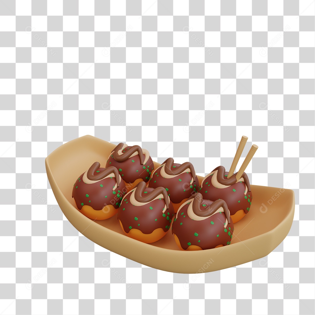 Takoyaki Japanese Food Transparent PNG 3D Element