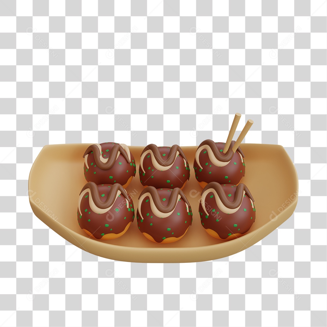 Takoyaki Comida Japonesa Elemento 3D PNG Transparente