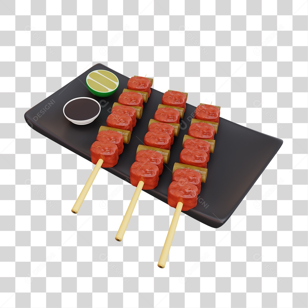 Yakitori Comida Japonesa Elemento 3D PNG Transparente