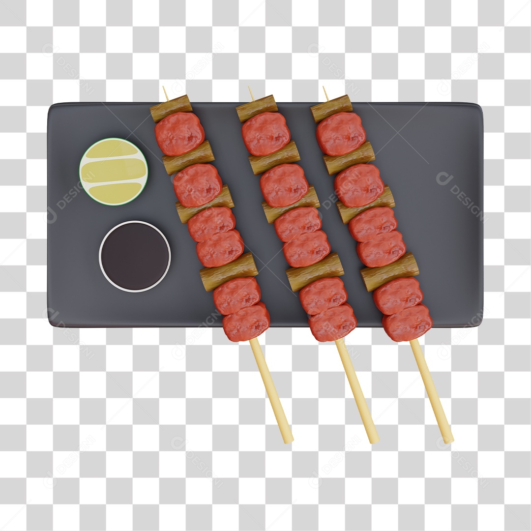 Yakitori Comida Japonesa Elemento 3D PNG Transparente