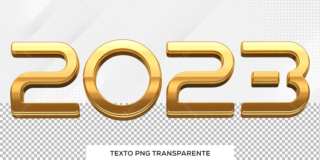 Número 2023 Dourado de Ano Novo Elemento 3D para Composição PSD