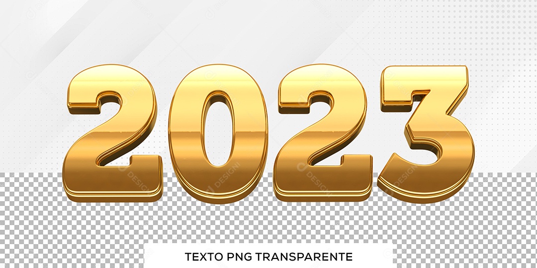 Número 2023 Dourado de Ano Novo Elemento 3D para Composição PSD
