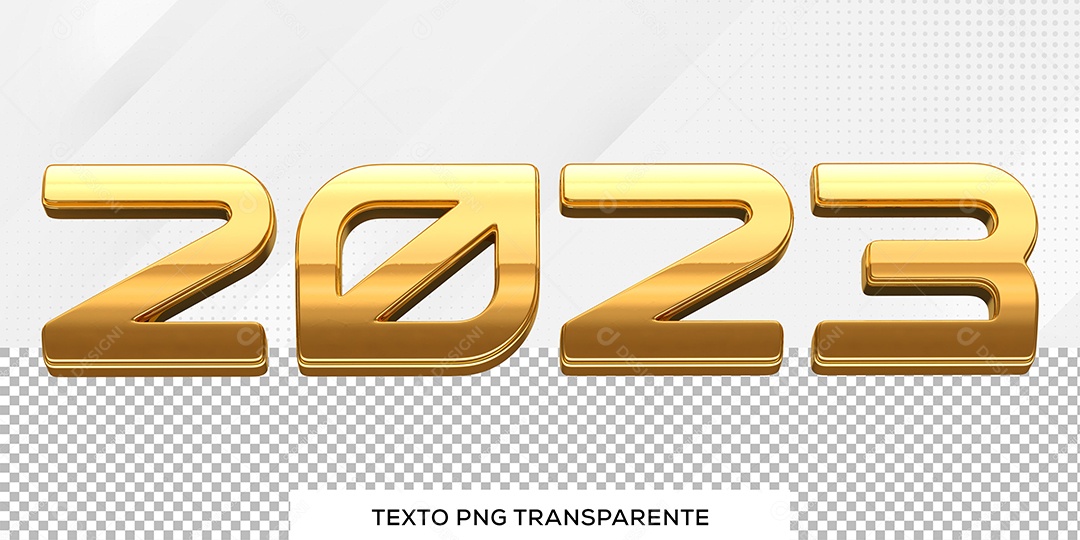 Número 2023 Dourado de Ano Novo Elemento 3D para Composição PSD