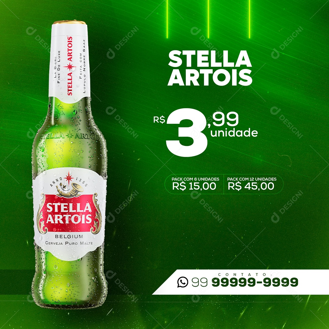 Stella Artois 3,99 Unidade Cerveja Social Media PSD Editável
