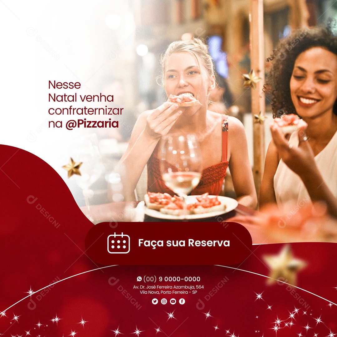 Nesse Natal Venha Confraternizar na Pizzaria Reserva de Mesa Social Media PSD Editável