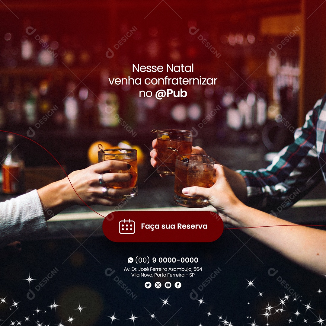Nesse Natal Venha Confraternizar no Pub Reserva de Mesa Social Media PSD Editável