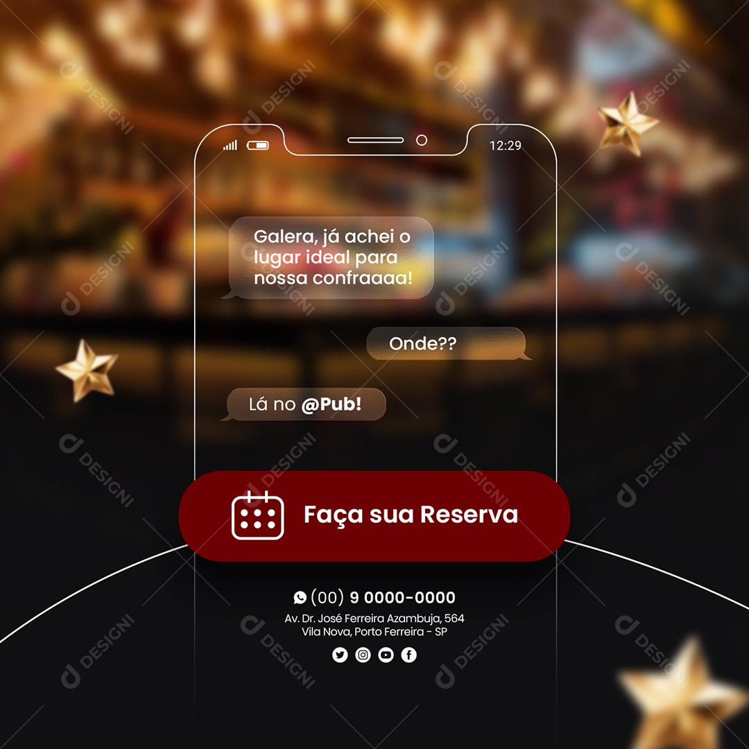 Lugar Ideal para Nossa Confraternização Pub Reserva de Mesa Social Media PSD Editável