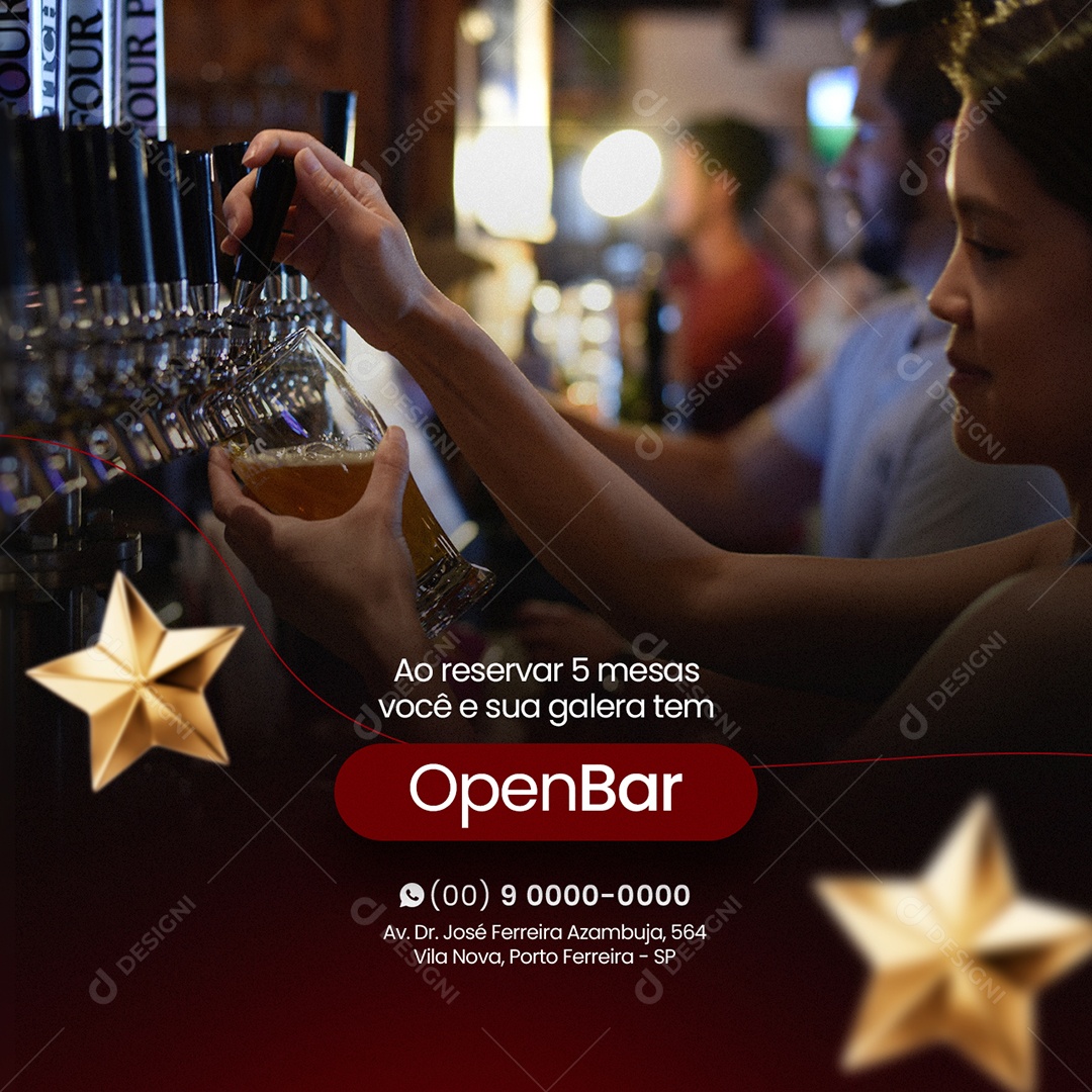 Ao Reservar 5 Mesas Você e Sua Galera tem Open Bar Barzinho Social Media PSD Editável