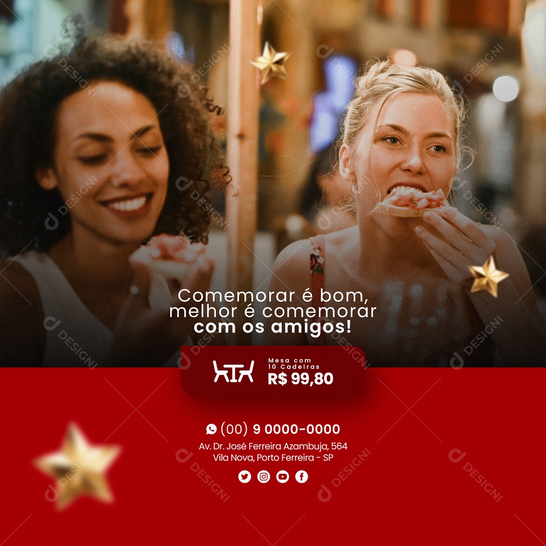 Comemora é Bom Pizzaria Reserva de Mesa Social Media PSD Editável
