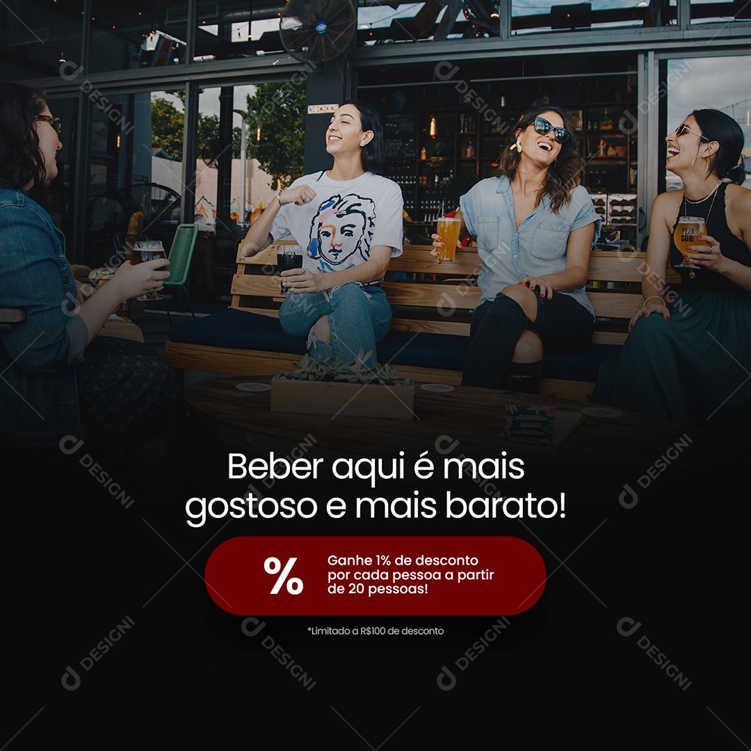 Beber Aqui é mais Gostoso e Mais Barato Barzinho Reserva de Mesa Social Media PSD Editável