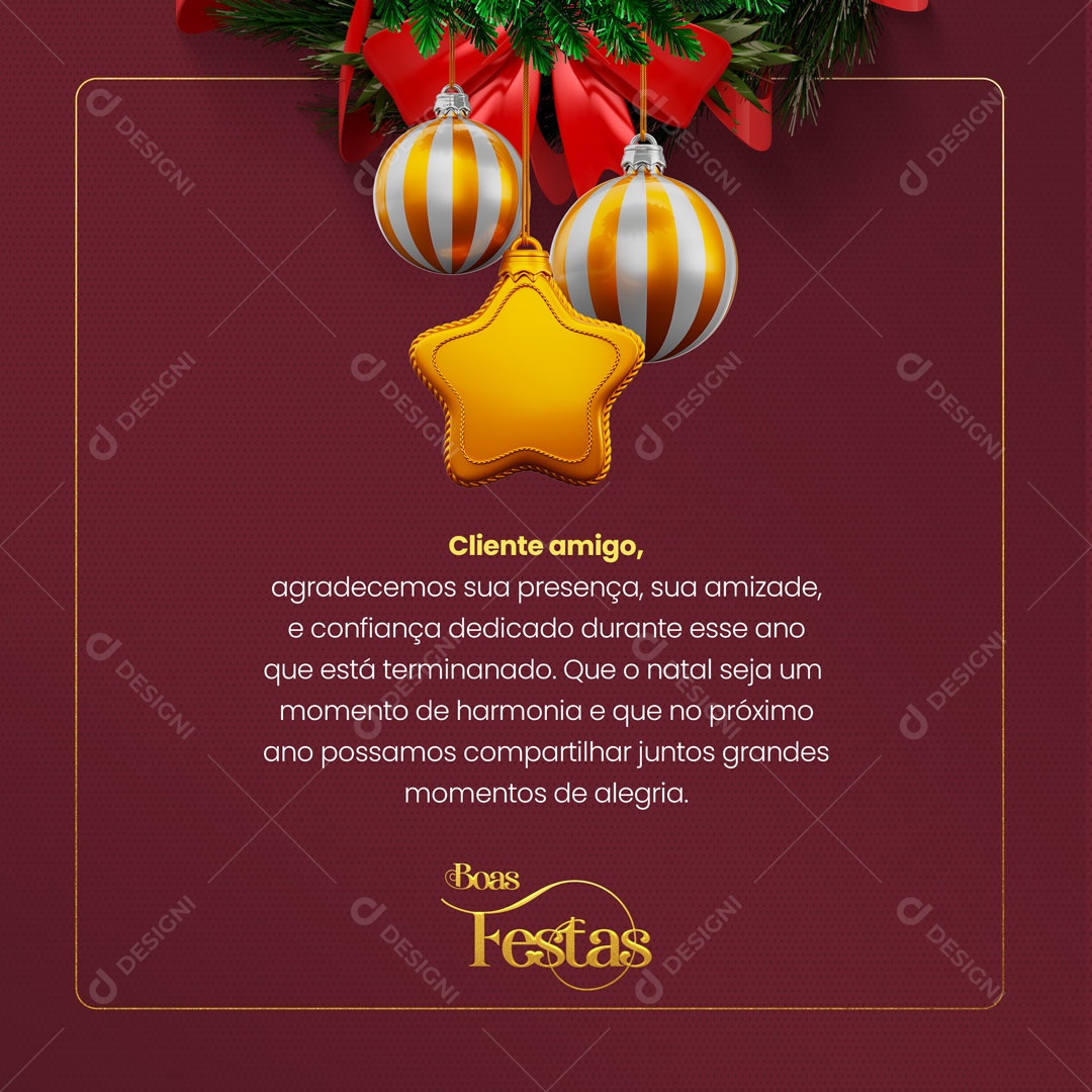 Cliente Amigo Agradecemos Sua Presença, Sua Amizade e Confiança. Feliz Natal Social Media PSD Editável