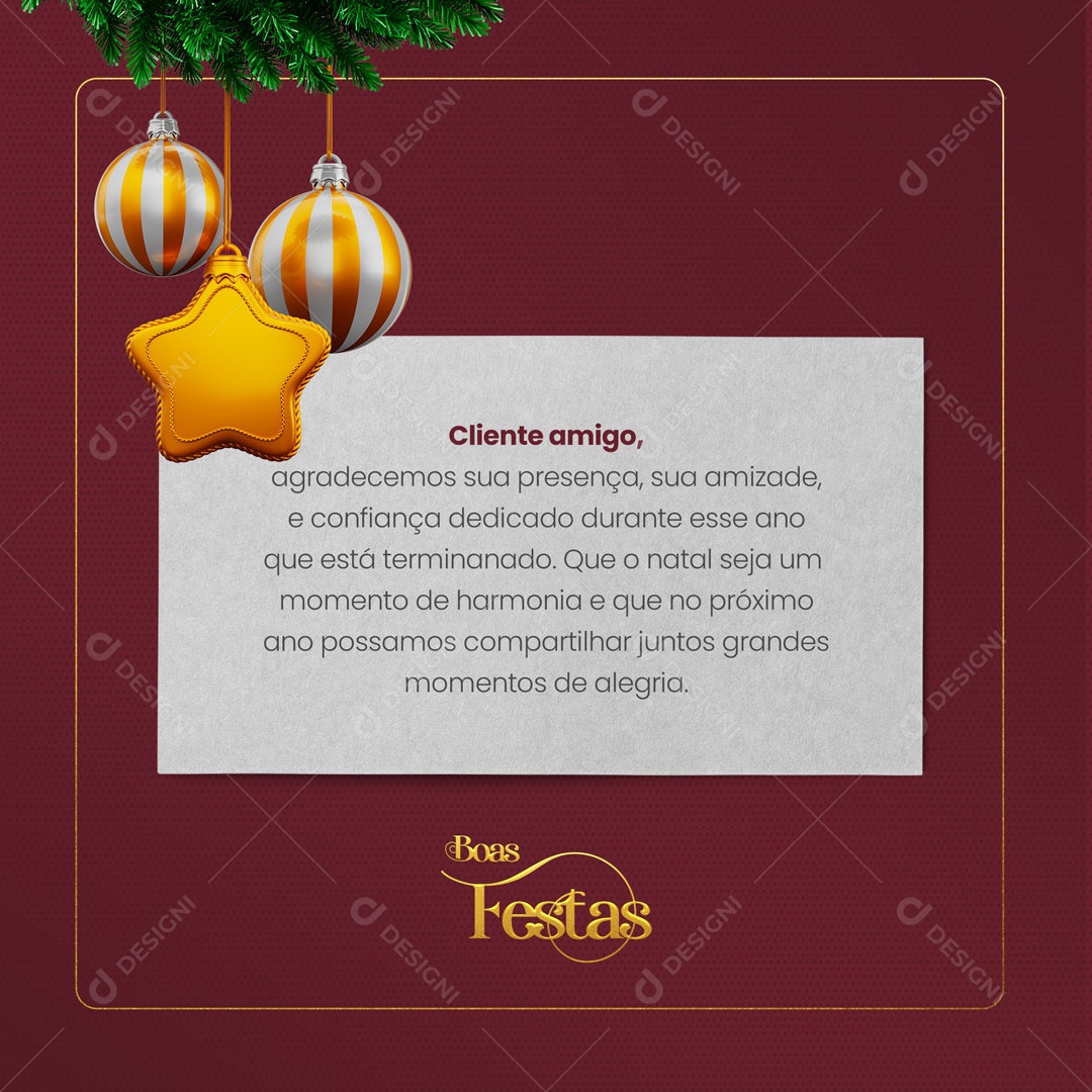 Cliente Amigo Agradecemos Sua Presença, Sua Amizade e Confiança. Feliz Natal Social Media PSD Editável