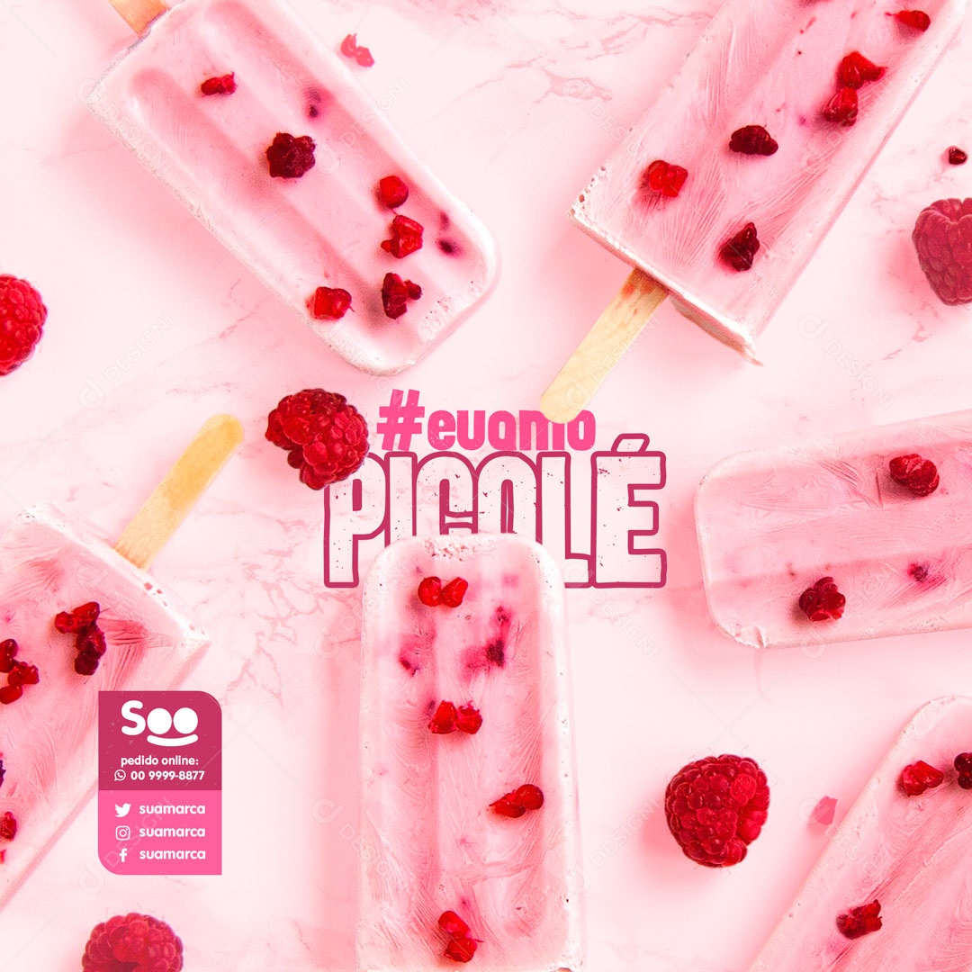 Eu Amo Picolé Sorveteria Social Media PSD Editável