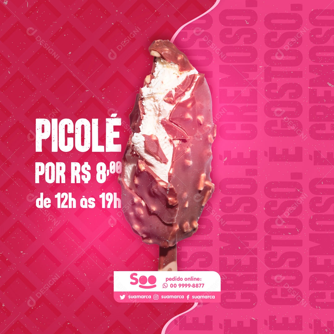 Picolé por R$ 8,00 Sorveteria Social Media PSD Editável
