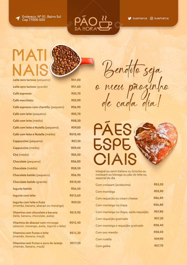 Modelo de Cardápio de Padaria PSD Editável