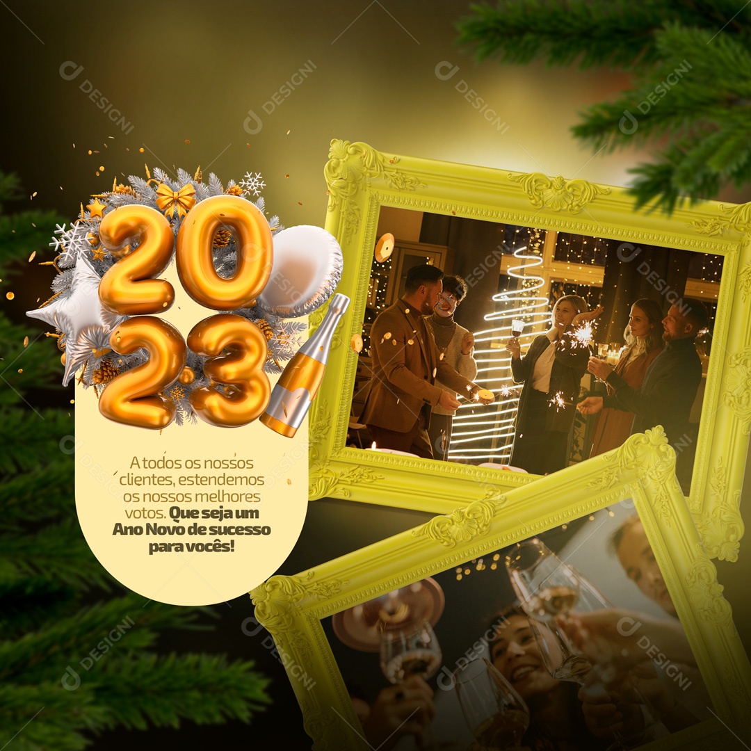 A Todos Nosso Clientes Feliz Ano Novo Social Media PSD Editável