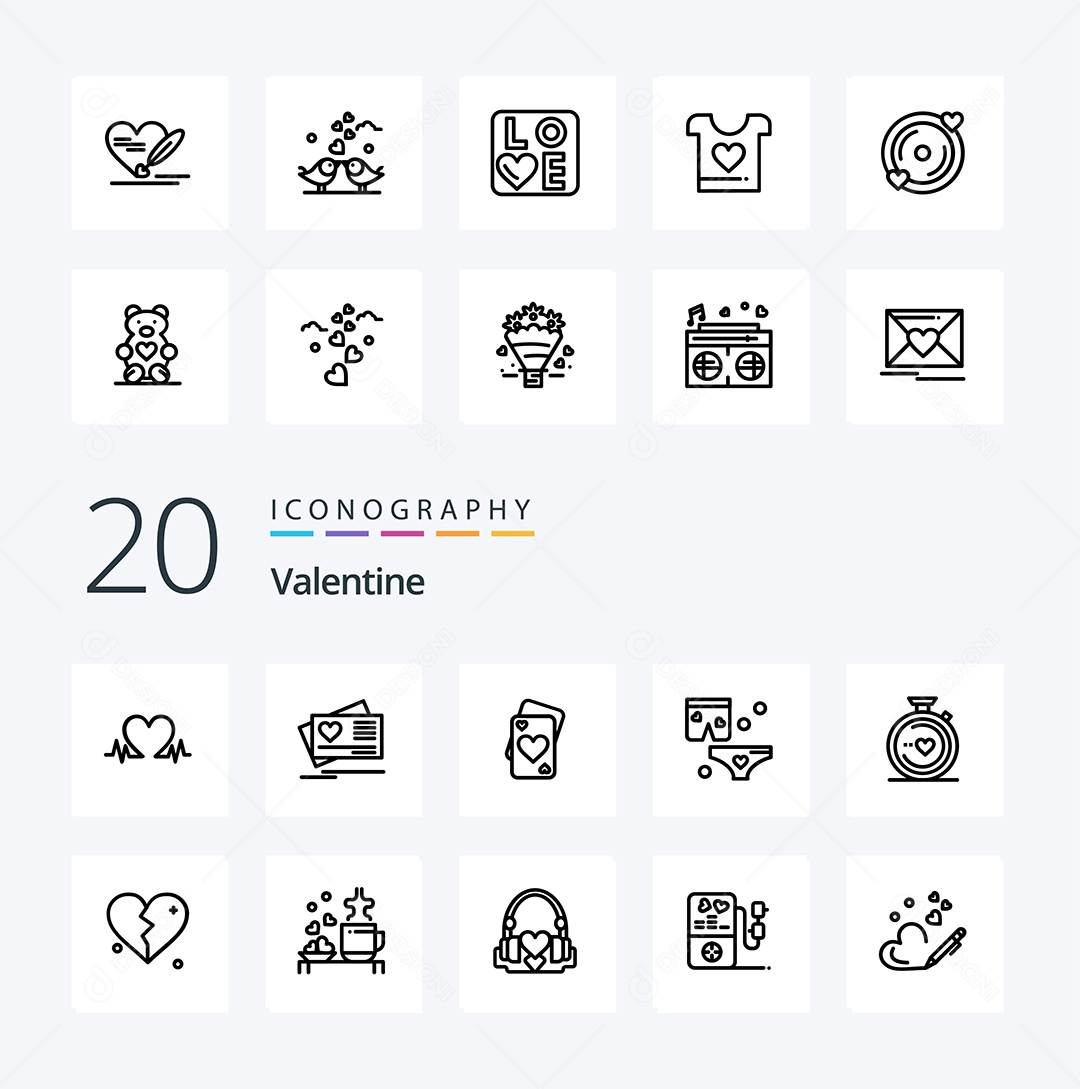 Pacote de Ícones e Elementos Do Dia Dos Namorados Vetores EPS