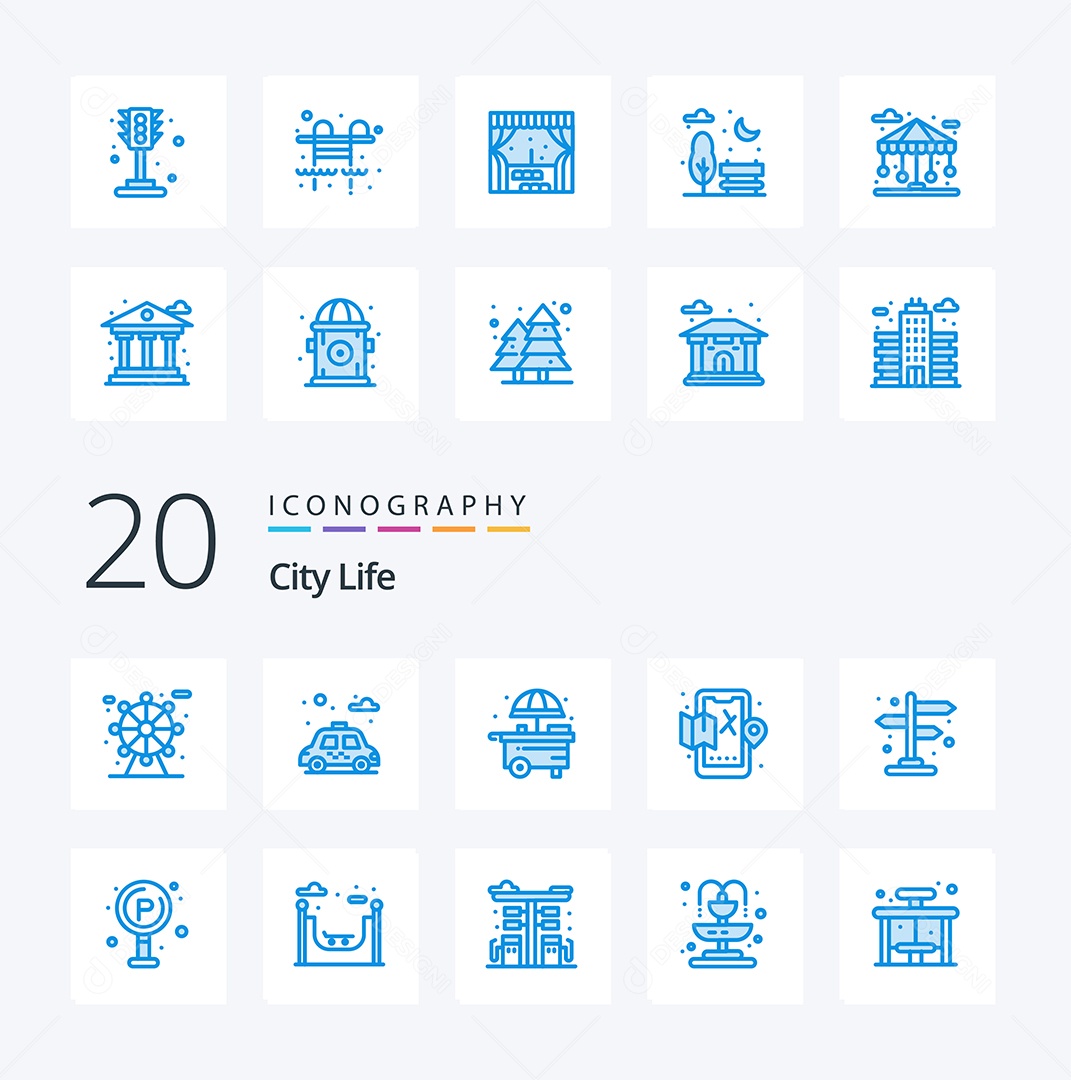 Pacote de Ícones e Elementos Cidade e Vida Vetores EPS