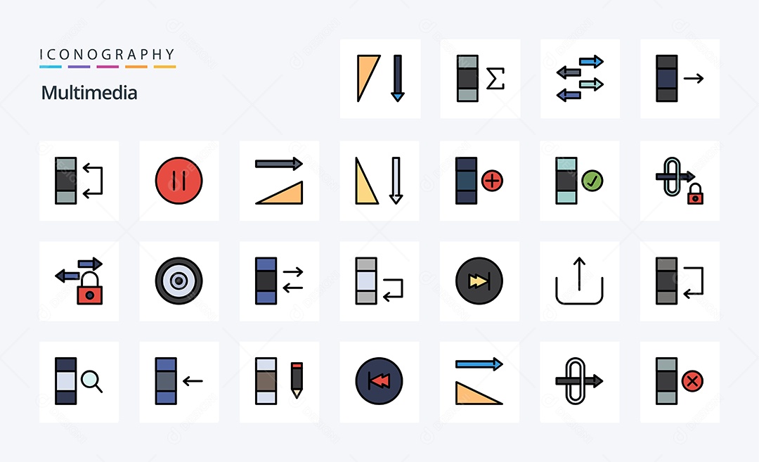 Pacote de Ícones e Elementos Multimídia Vetores EPS