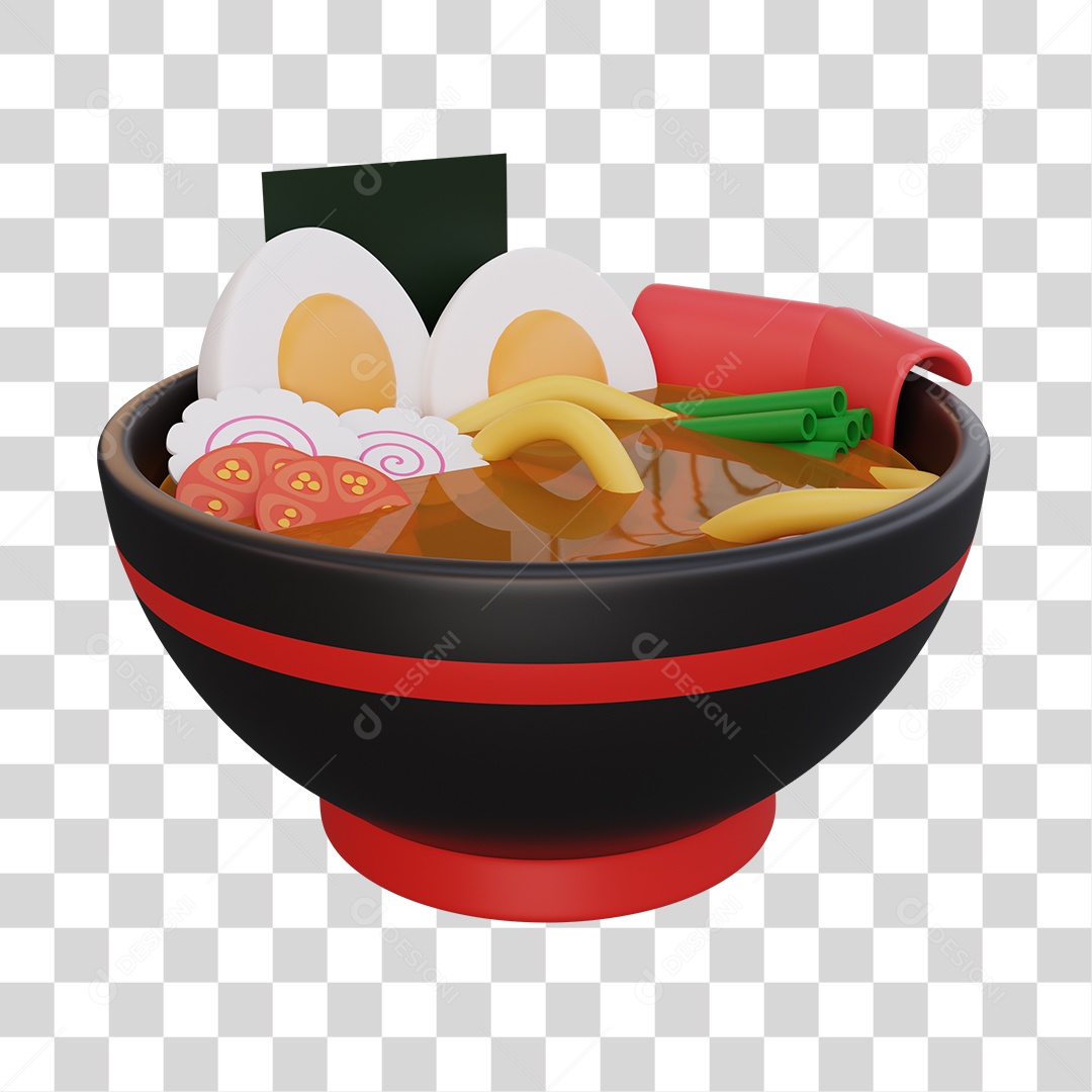 Ramen Comida Japonesa Elemento 3D PNG Transparente