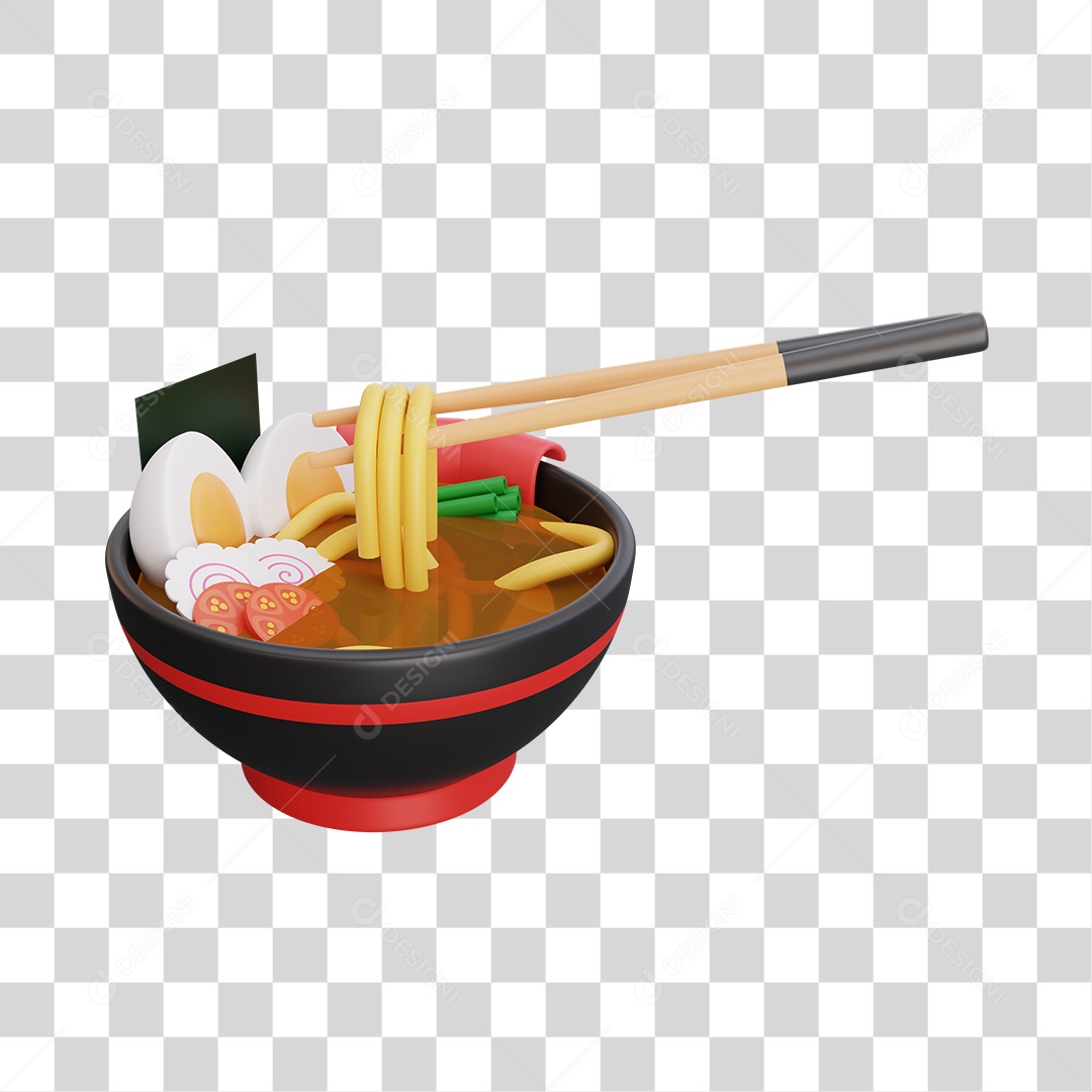 Ramen Comida Japonesa Elemento 3D PNG Transparente
