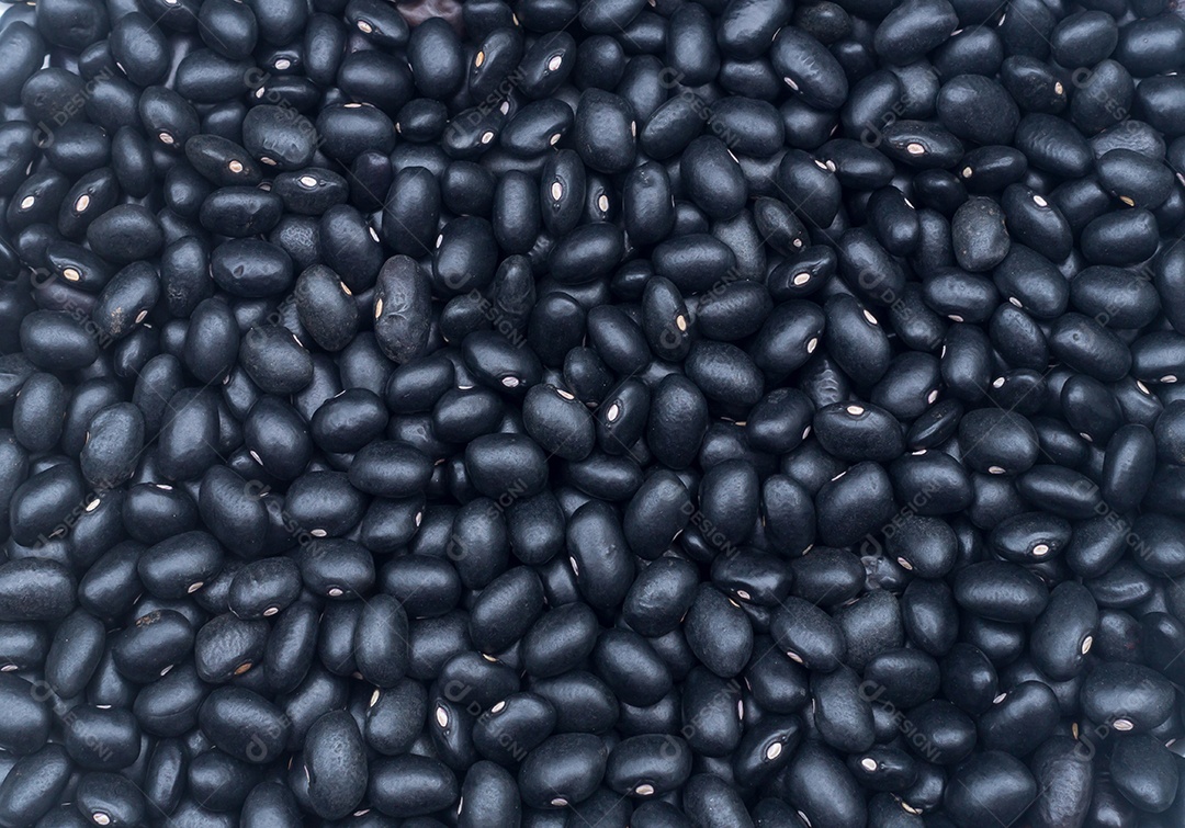 Foto de muitas sementes de feijão preto orgânico fresco e bonito