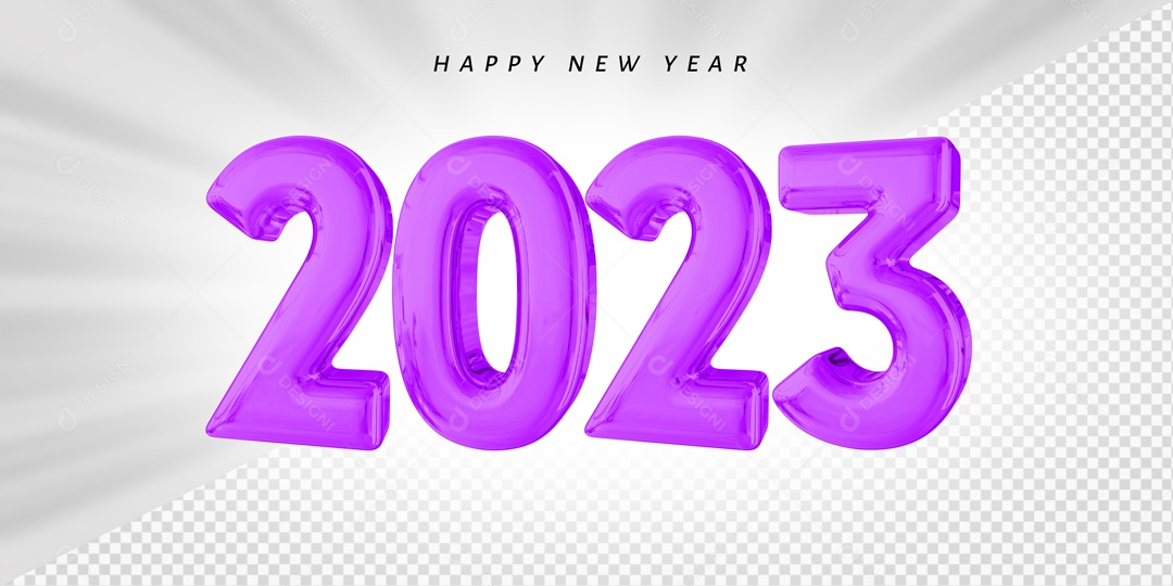 Número 2023 Roxo de Ano Novo Elemento 3D para Composição PSD
