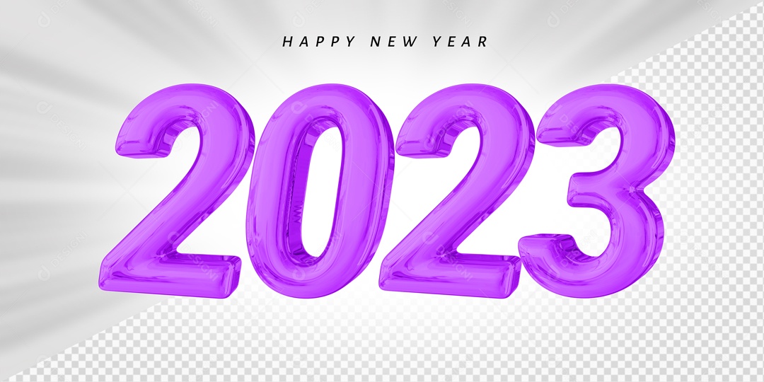 Número 2023 Roxo de Ano Novo Elemento 3D para Composição PSD