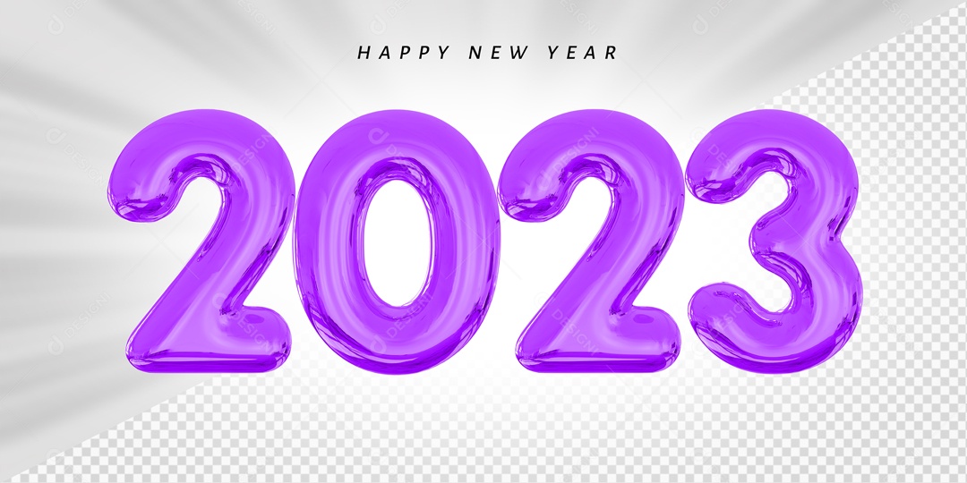 Número 2023 Roxo de Ano Novo Elemento 3D para Composição PSD