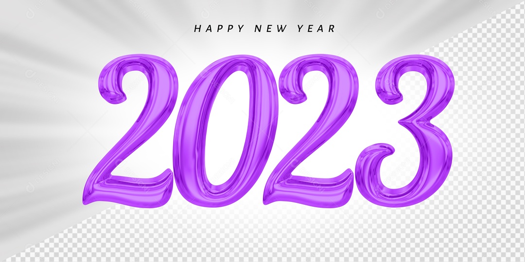 Número 2023 Roxo de Ano Novo Elemento 3D para Composição PSD