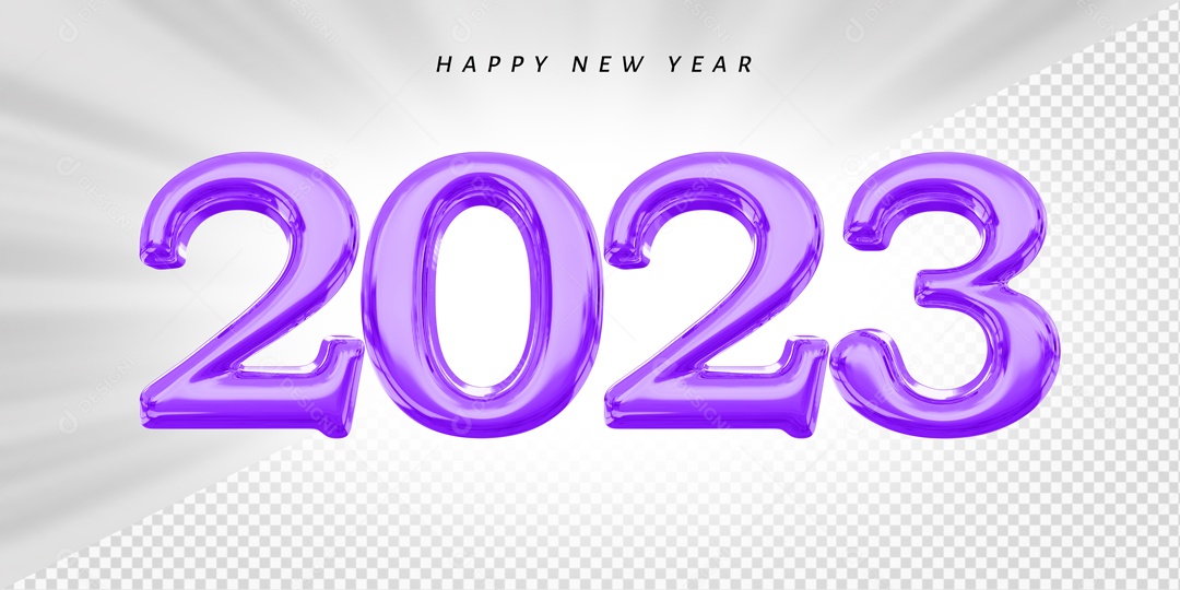 Número 2023 Roxo de Ano Novo Elemento 3D para Composição PSD