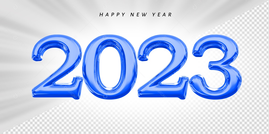Número 2023 Azul de Ano Novo Elemento 3D para Composição PSD