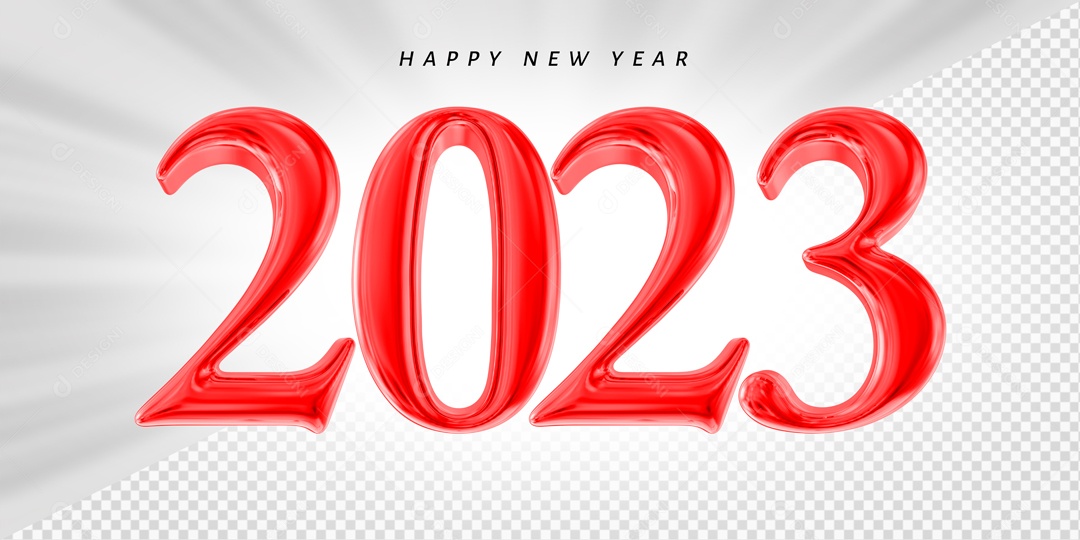 Número 2023 Vermelho de Ano Novo Elemento 3D para Composição PSD