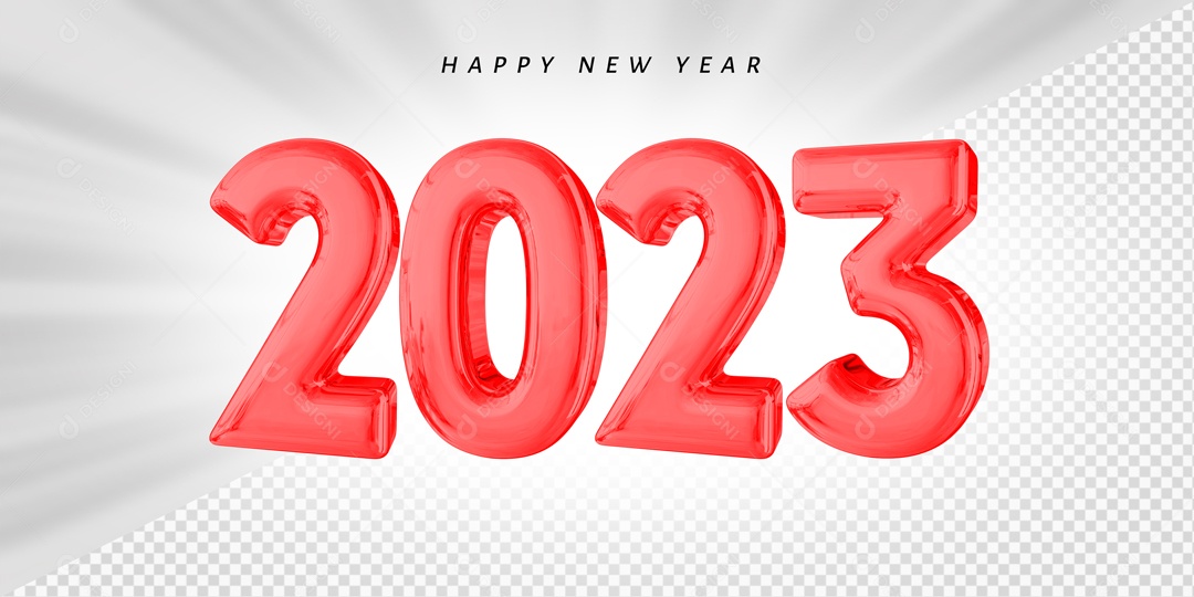 Número 2023 Vermelho de Ano Novo Elemento 3D para Composição PSD