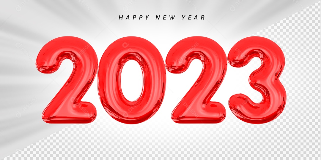 Número 2023 Vermelho de Ano Novo Elemento 3D para Composição PSD