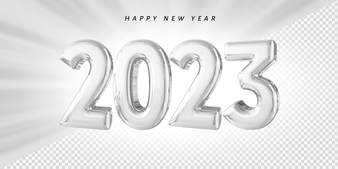 Número 2023 Cinza de Ano Novo Elemento 3D para Composição PSD