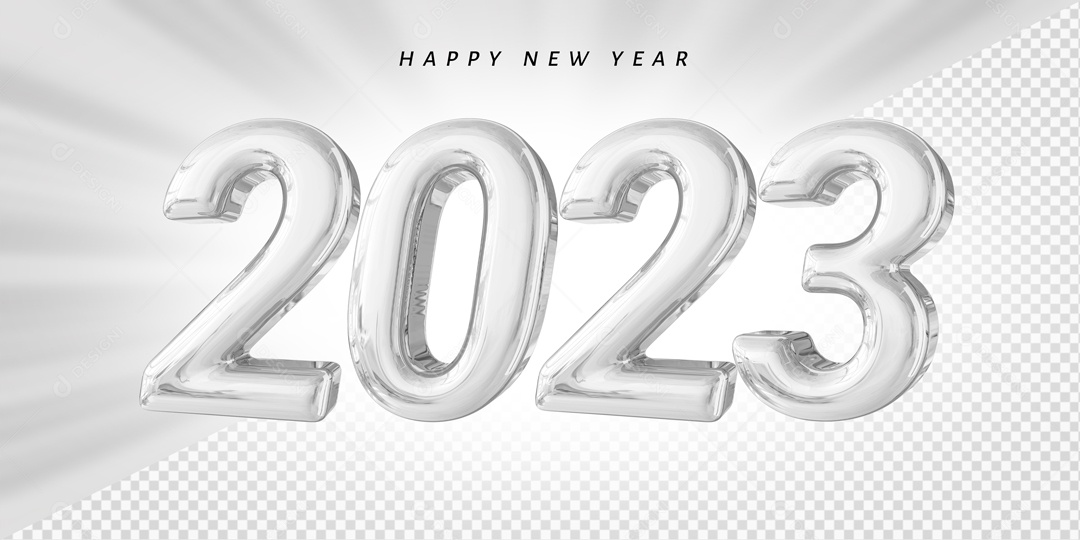 Número 2023 Cinza de Ano Novo Elemento 3D para Composição PSD