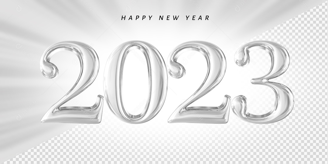 Número 2023 Cinza de Ano Novo Elemento 3D para Composição PSD