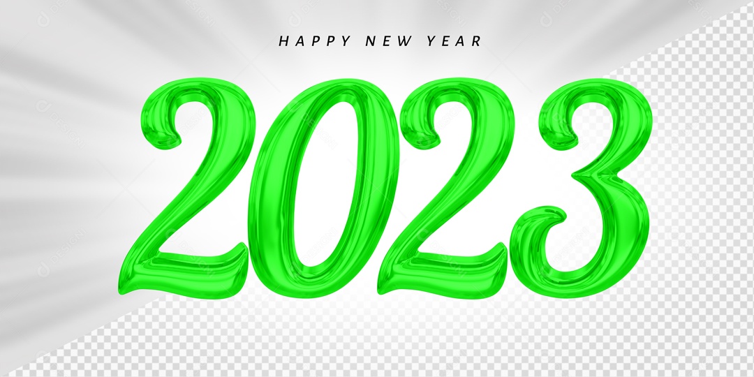 Número 2023 Verde de Ano Novo Elemento 3D para Composição PSD