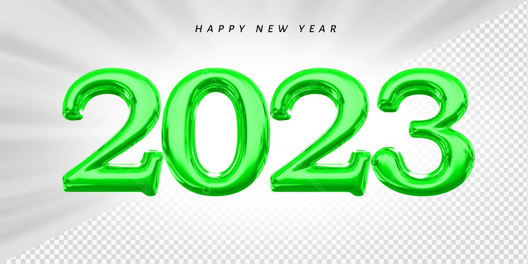 Número 2023 Verde de Ano Novo Elemento 3D para Composição PSD