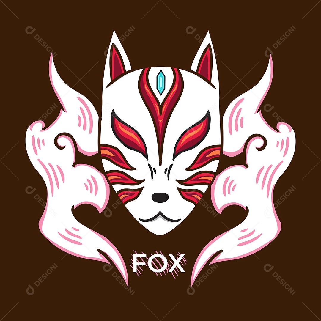 Máscara Japonesa de Kitsune Vetor EPS Editável
