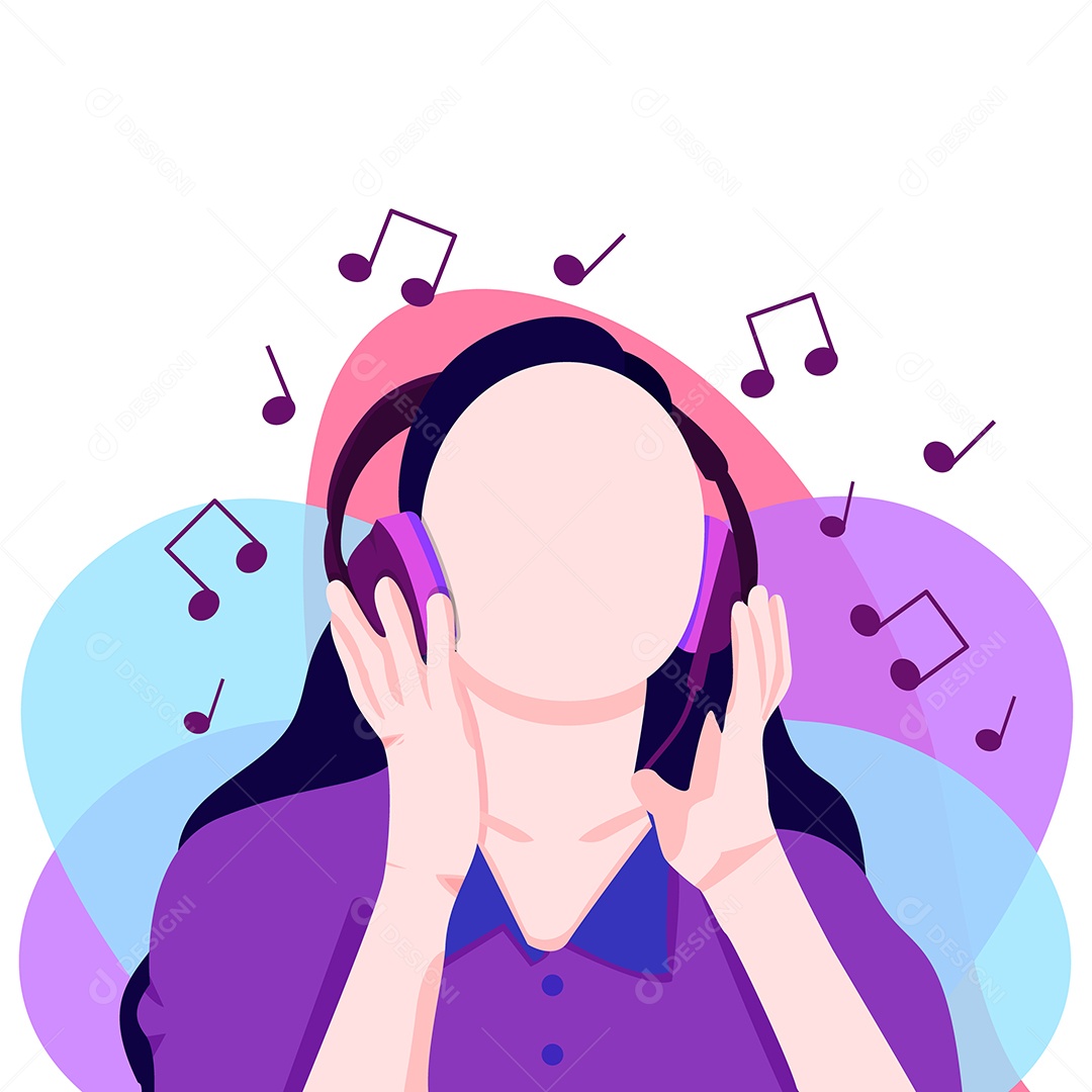 Ilustração de Menina Escutando Música Vetor EPS