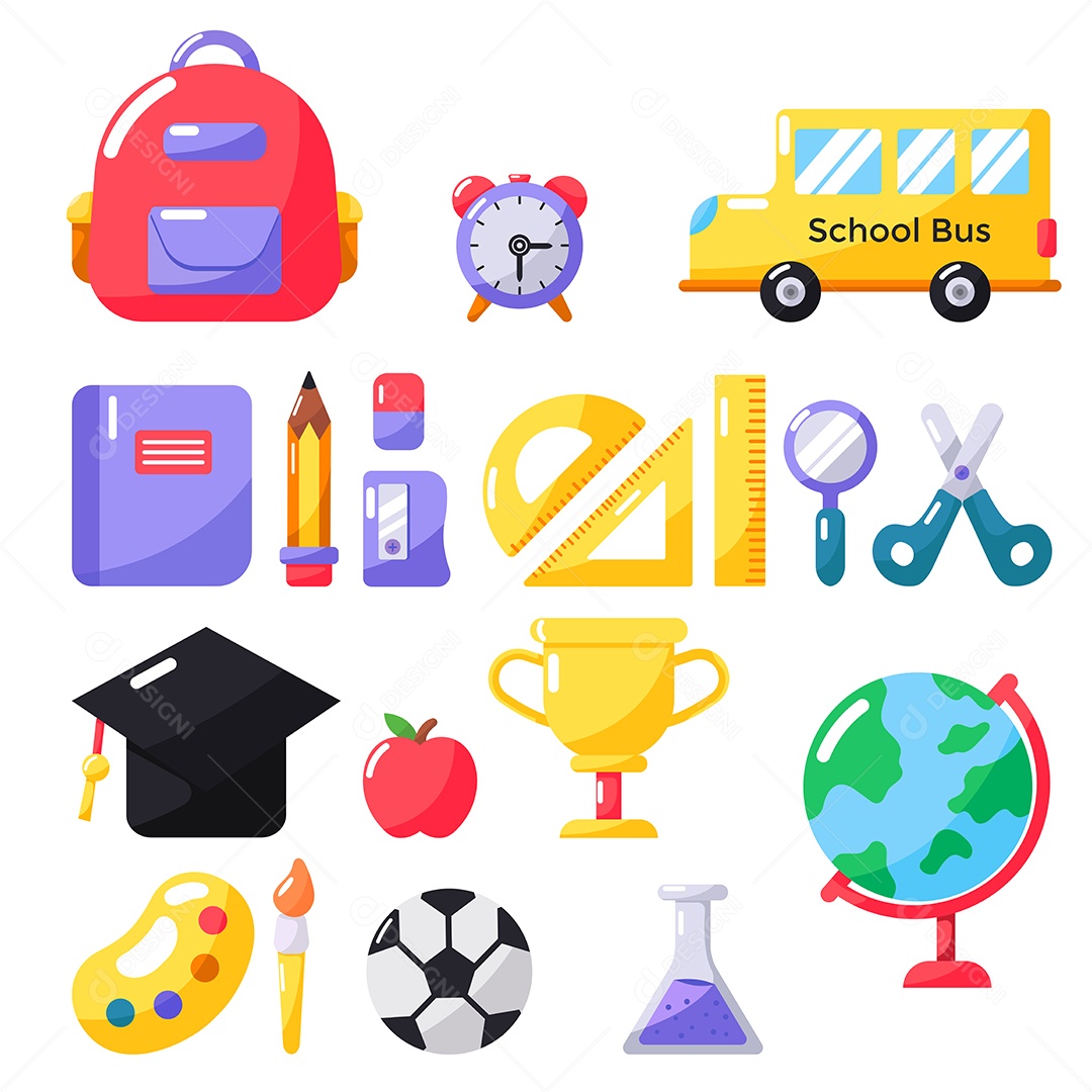 Conjunto de Itens de Escola Vetor EPS Editável